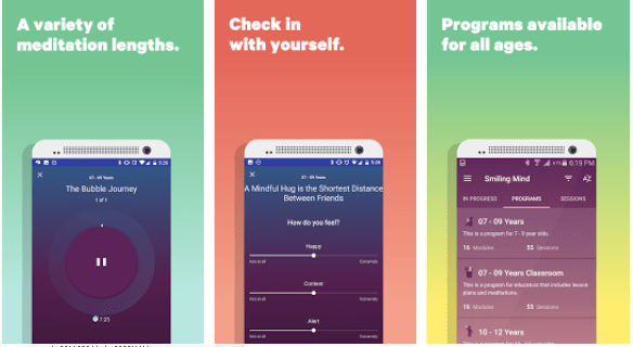smiling app features - meditation lengths and check in with yourself