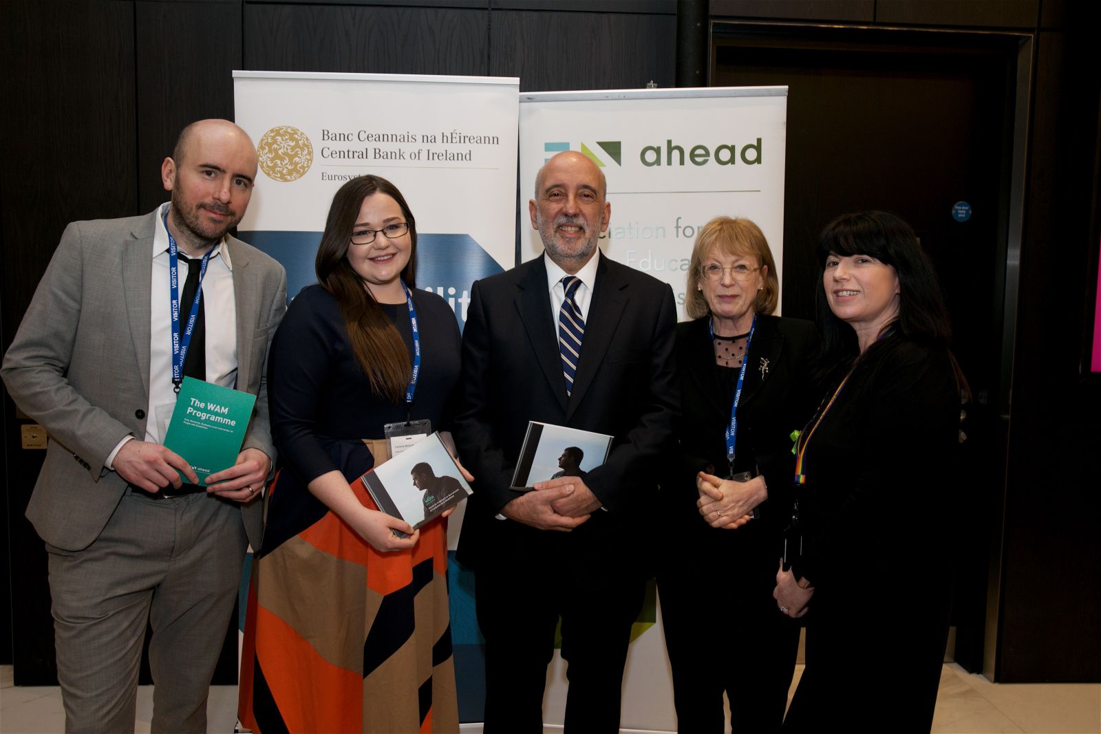 Dara Ryder CEO of AHEAD, Caroline McGrotty AHEAD WAM Coordinator, Gabriel Makhlouf - Govenor of Central Bank of Ireland, Ann Heelan outgoing CEO of AHEAD and Eimear Reilly Head of HR Business Partners and Resourcing Central Bank of Ireland