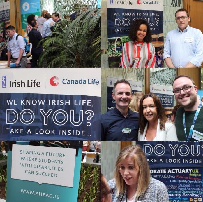 Irish Life stand with staff and generic images at Building the Furture event 2018