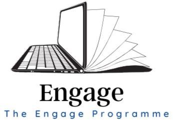 This image has a laptop and a book back to back. The main title is: Engage and the subtitle is: The Engage Programme